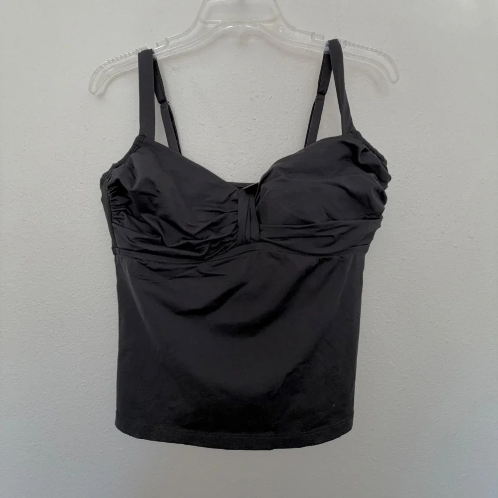 Bisou Bisou Michele Bohbot Swim Tankini Top Black Ruched Empire Waist Womens D/D